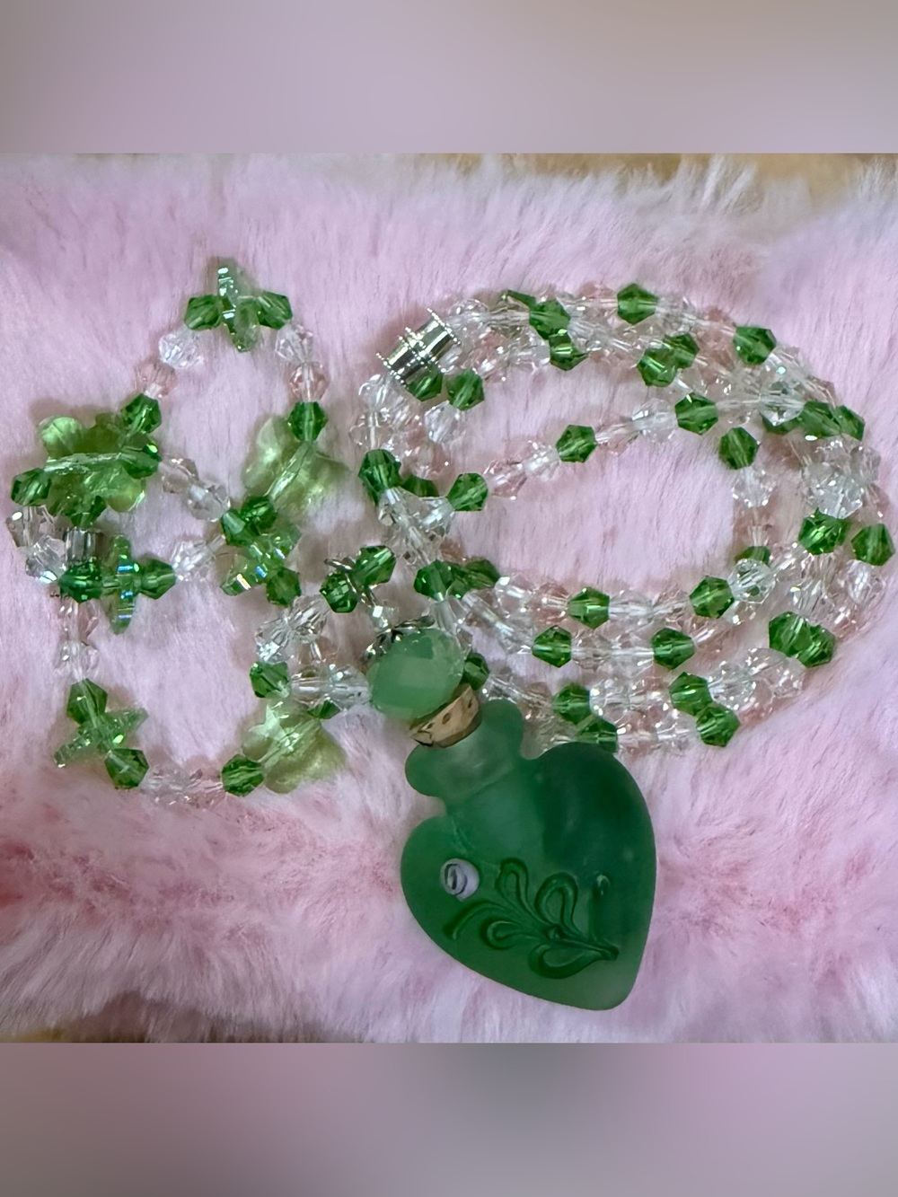 Czech Crystal Green White Heart Necklace Butterfly Bracelet